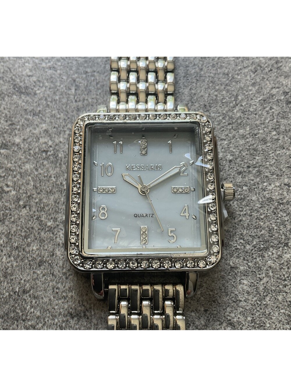 Kessaris 38mm Silver Tone Womens Watch Crystal Accents KES204PLS New W/O Tags A1